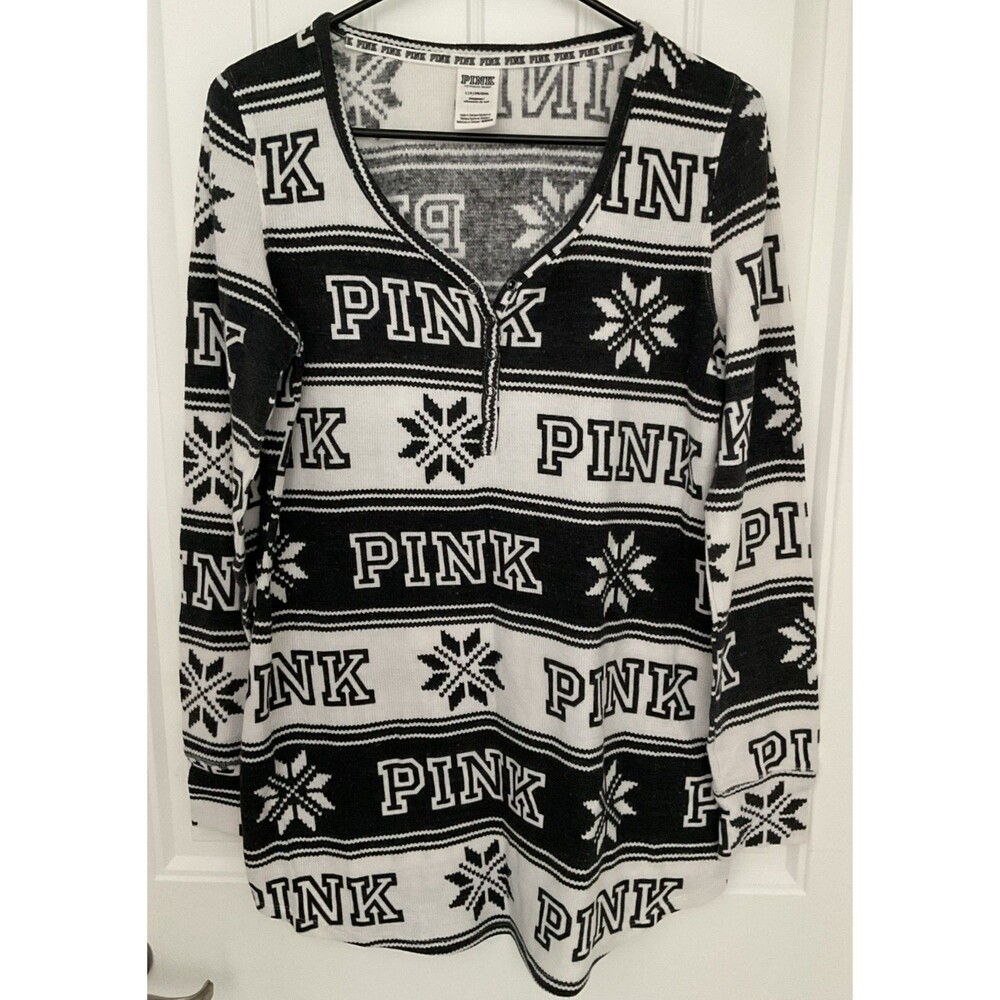 EUC Victoria's Secret PINK Thermal Night Shirt Sleepwear Fair Isle Large